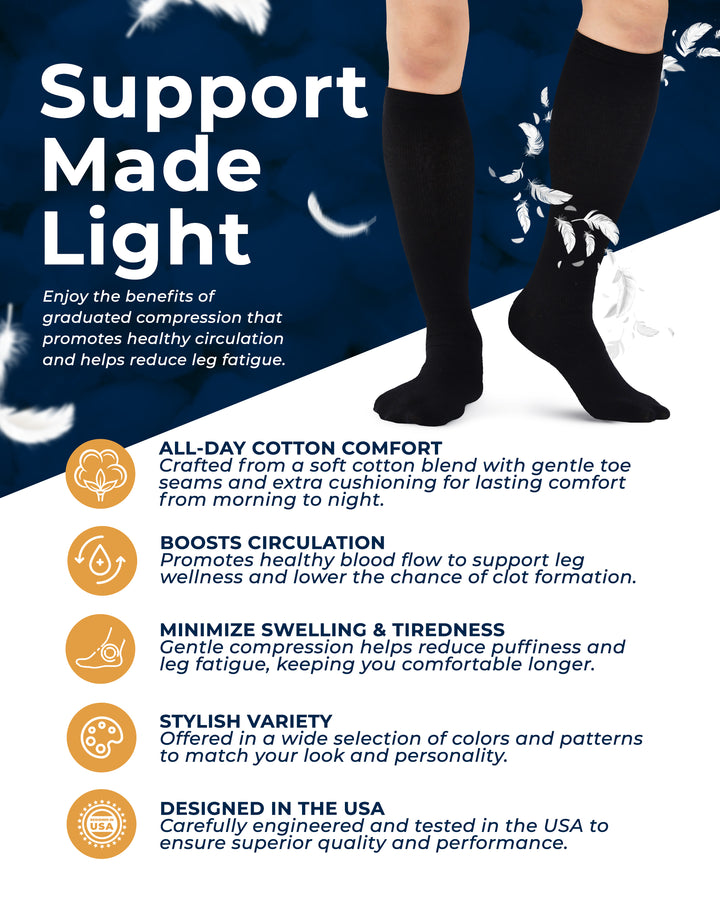 Pembrook Cotton Light Compression Socks for Men &amp; Women - 3 Pairs | 8-15 mmHg