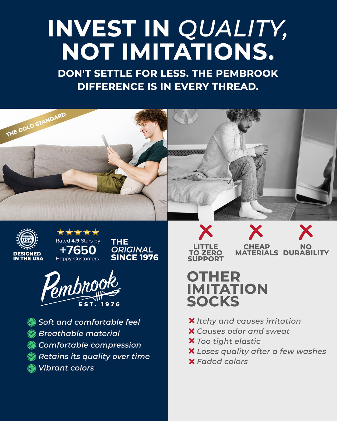Pembrook Cotton Light Compression Socks for Men &amp; Women - 3 Pairs | 8-15 mmHg