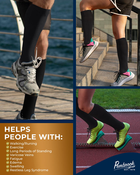 Pembrook 3 Pairs Copper Compression Socks for Women & Men - Compression Socks 20-30 mmHg, Running, Nursing, Pregnancy, Travel