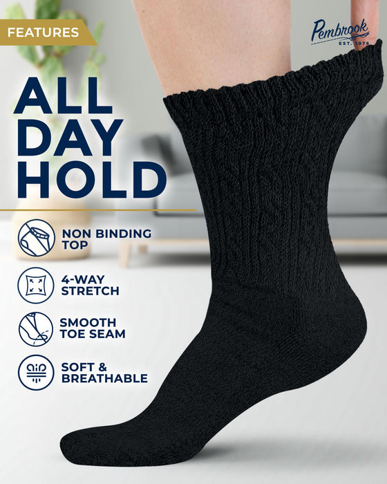 Pembrook Diabetic Socks for Women - 6 Pairs Cable Knit Viscose Bamboo Socks Woman, Non-Binding Top, Moisture-Wicking