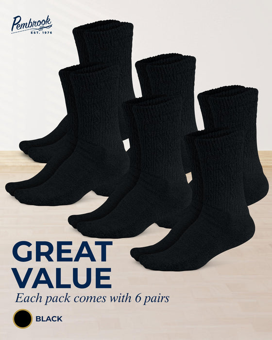 Pembrook Diabetic Socks for Women - 6 Pairs Cable Knit Viscose Bamboo Socks Woman, Non-Binding Top, Moisture-Wicking