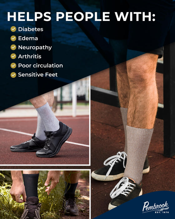 Pembrook Cotton Diabetic Socks for Men - 5 Pairs Crew Diabetic Socks for Men 9-12 & 12-15, Non-Binding, Moisture-Wicking