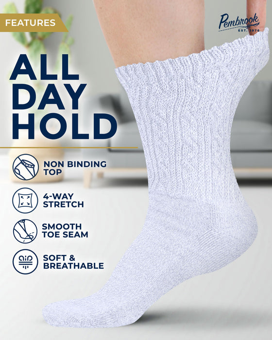 Pembrook Diabetic Socks for Women - 6 Pairs Cable Knit Viscose Bamboo Socks Woman, Non-Binding Top, Moisture-Wicking