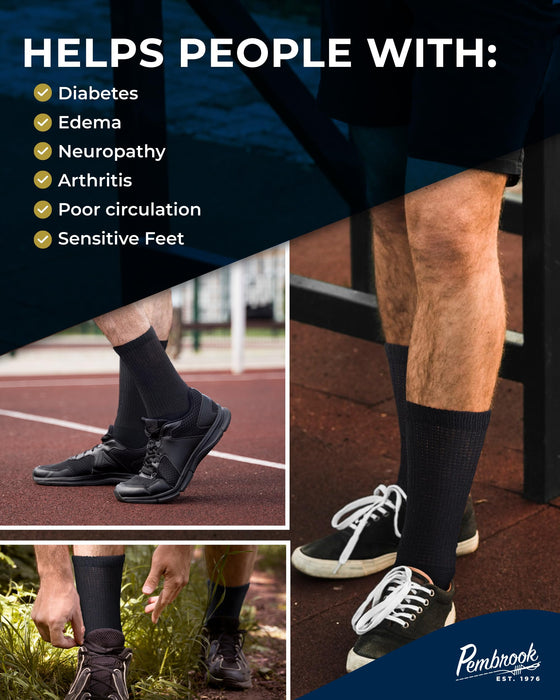 Pembrook Cotton Diabetic Socks for Men - 5 Pairs Crew Diabetic Socks for Men 9-12 & 12-15, Non-Binding, Moisture-Wicking