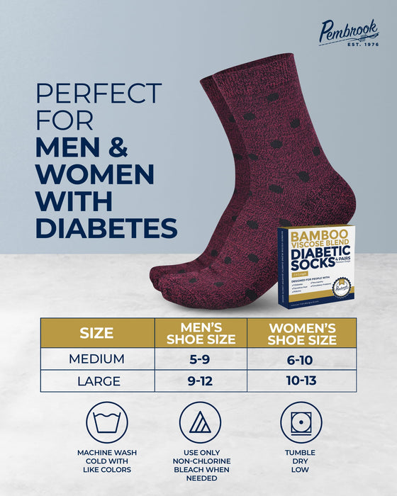 Pembrook Diabetic Socks for Women & Men - 4 Pairs Ankle Bamboo Viscose Socks Woman | Womens Diabetic Socks Size 9-11