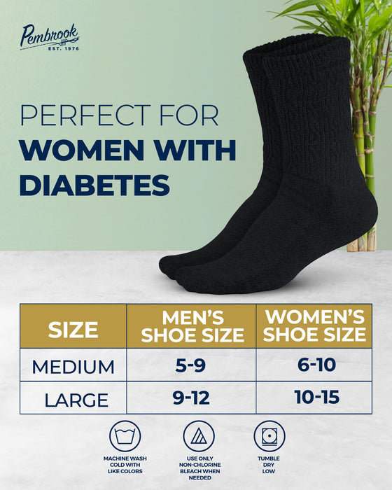 Pembrook Diabetic Socks for Women - 6 Pairs Cable Knit Viscose Bamboo Socks Woman, Non-Binding Top, Moisture-Wicking