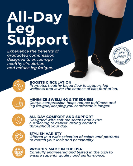 Pembrook Plus Size Compression Socks Wide Calf - 3 Pairs, 20-30mmHg Extra Wide Calf Compression Socks Women & Men, Up to 4XL