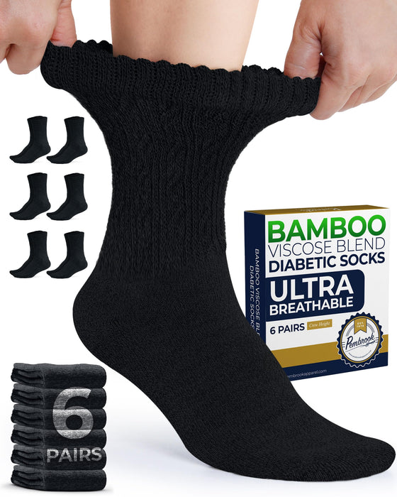 Pembrook Diabetic Socks for Women - 6 Pairs Cable Knit Viscose Bamboo Socks Woman, Non-Binding Top, Moisture-Wicking