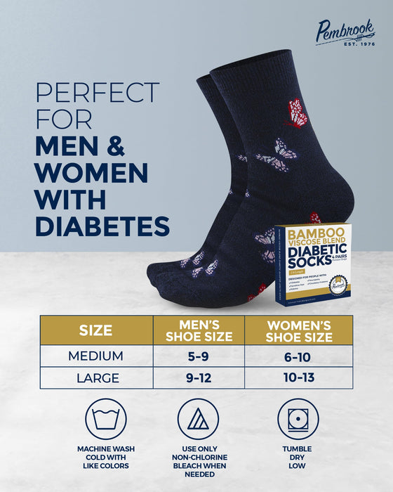 Pembrook Diabetic Socks for Women & Men - 4 Pairs Ankle Bamboo Viscose Socks Woman | Womens Diabetic Socks Size 9-11