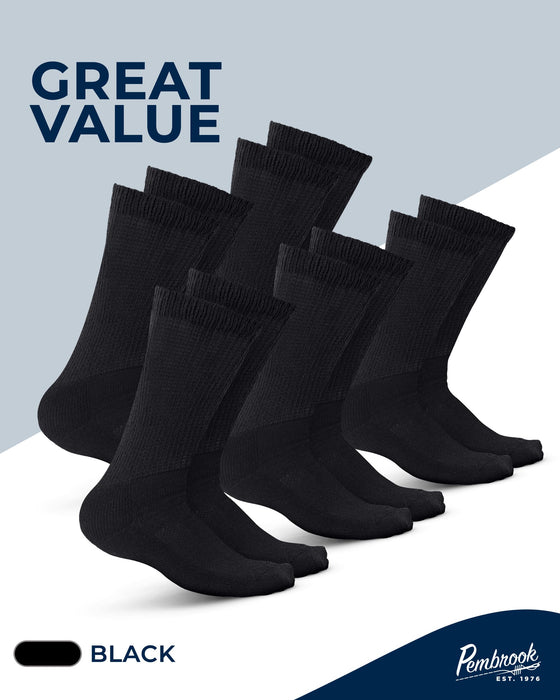 Pembrook Cotton Diabetic Socks for Men - 5 Pairs Crew Diabetic Socks for Men 9-12 & 12-15, Non-Binding, Moisture-Wicking