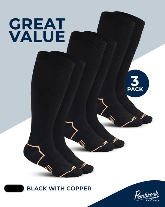 Pembrook Plus Size Compression Socks Wide Calf - 3 Pairs, 20-30mmHg Extra Wide Calf Compression Socks Women & Men, Up to 4XL