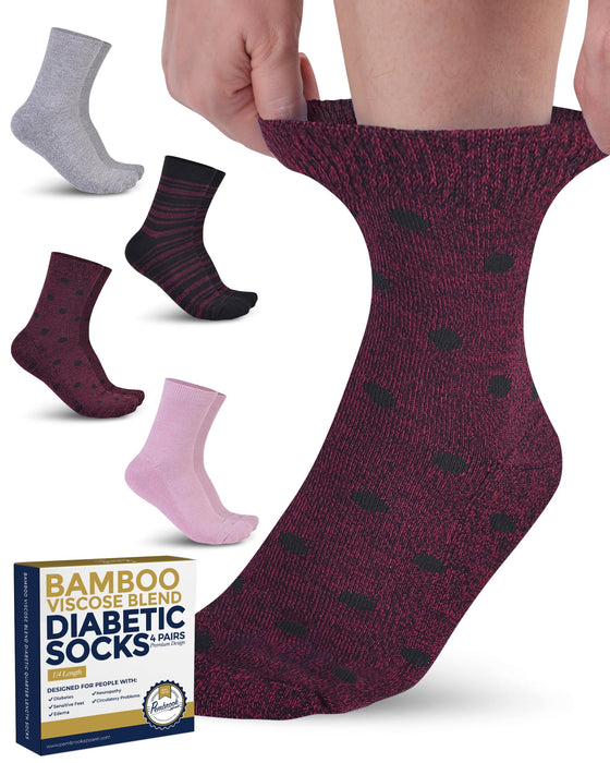 Pembrook Diabetic Socks for Women & Men - 4 Pairs Ankle Bamboo Viscose Socks Woman | Womens Diabetic Socks Size 9-11