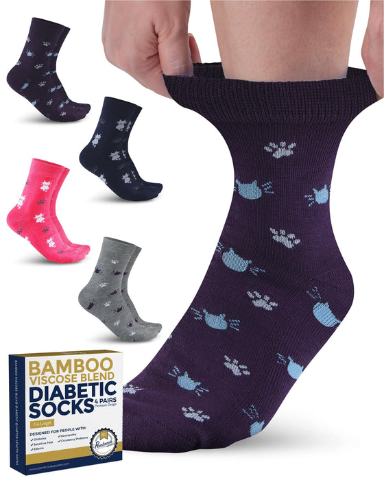 Pembrook Diabetic Socks for Women & Men - 4 Pairs Ankle Bamboo Viscose Socks Woman | Womens Diabetic Socks Size 9-11