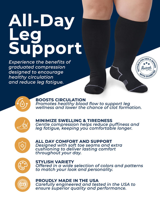 Pembrook Plus Size Compression Socks Wide Calf - 3 Pairs, 20-30mmHg Extra Wide Calf Compression Socks Women & Men, Up to 4XL