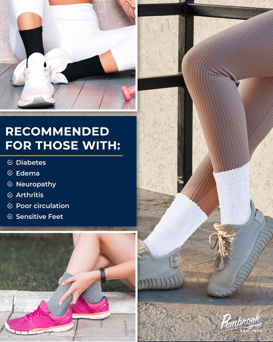 Pembrook Diabetic Socks for Women - 6 Pairs Cable Knit Viscose Bamboo Socks Woman, Non-Binding Top, Moisture-Wicking