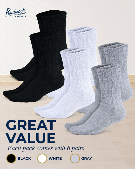 Pembrook Diabetic Socks for Women - 6 Pairs Cable Knit Viscose Bamboo Socks Woman, Non-Binding Top, Moisture-Wicking