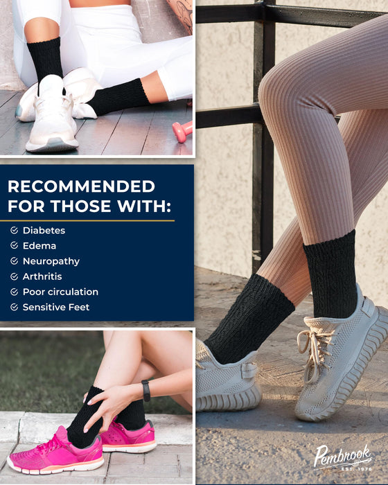 Pembrook Diabetic Socks for Women - 6 Pairs Cable Knit Viscose Bamboo Socks Woman, Non-Binding Top, Moisture-Wicking