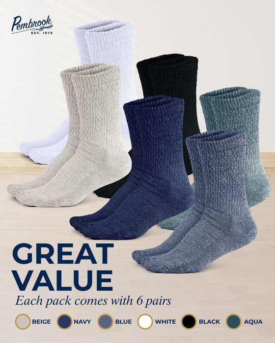 Pembrook Diabetic Socks for Women - 6 Pairs Cable Knit Viscose Bamboo Socks Woman, Non-Binding Top, Moisture-Wicking