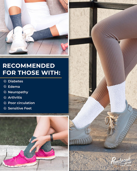 Pembrook Diabetic Socks for Women - 6 Pairs Cable Knit Viscose Bamboo Socks Woman, Non-Binding Top, Moisture-Wicking
