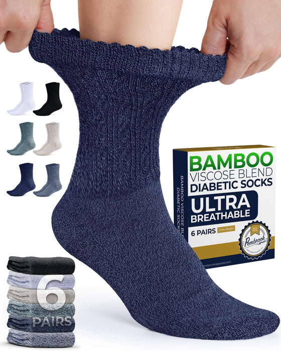 Pembrook Diabetic Socks for Women - 6 Pairs Cable Knit Viscose Bamboo Socks Woman, Non-Binding Top, Moisture-Wicking