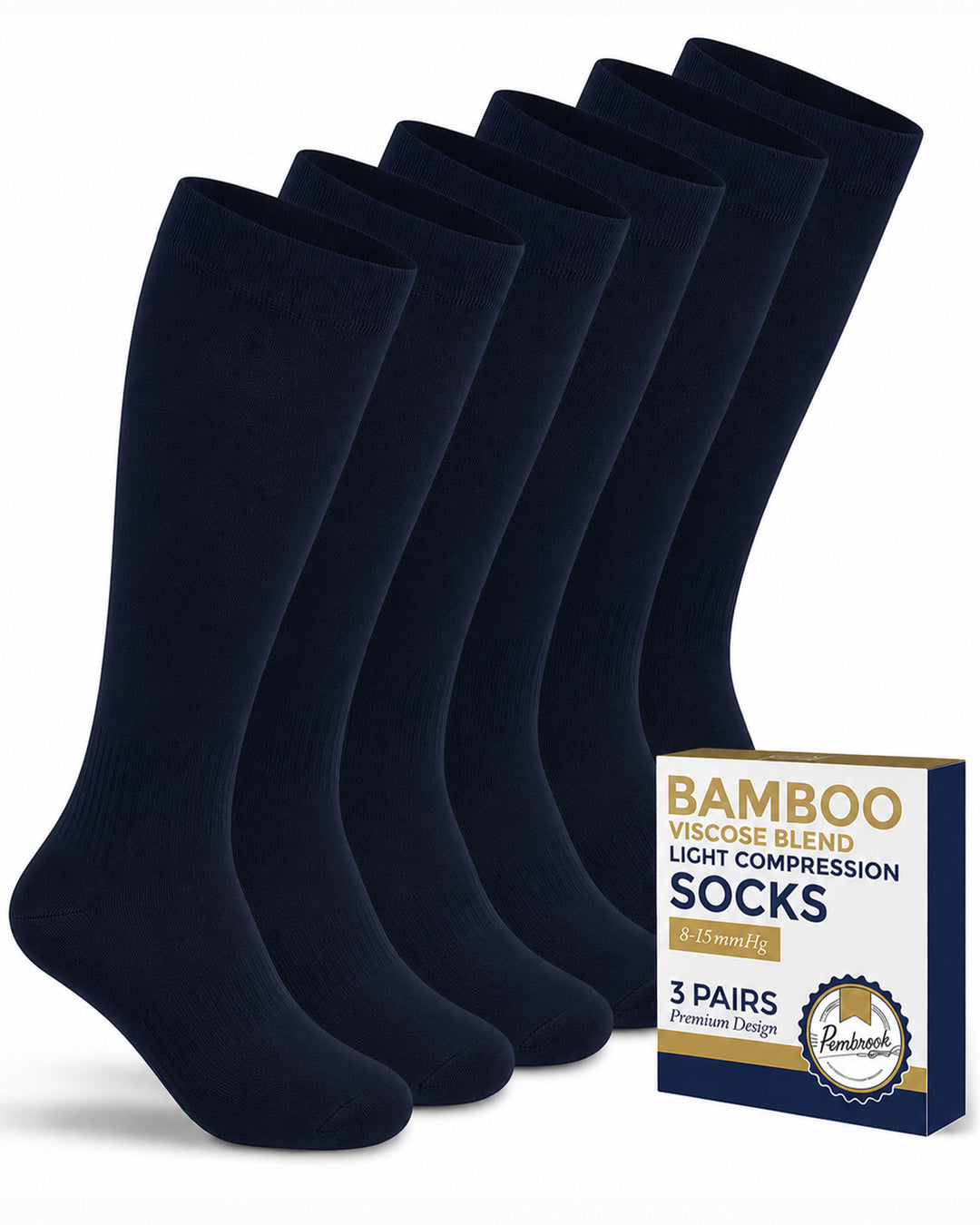 Pembrook Bamboo Light Compression Socks: 3 Pairs  | 8-15 mmHg