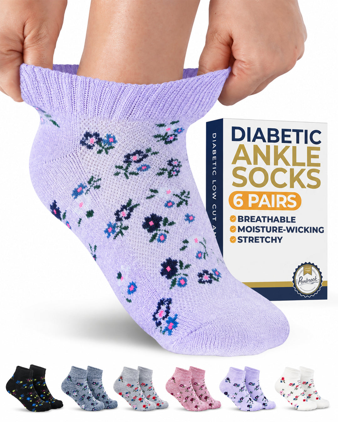 Pembrook Low Cut Seamless Diabetic Socks: 6 Pairs