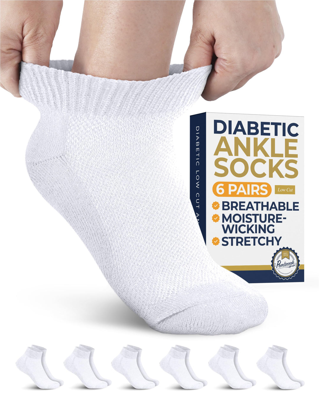 Pembrook Low Cut Seamless Diabetic Socks: 6 Pairs