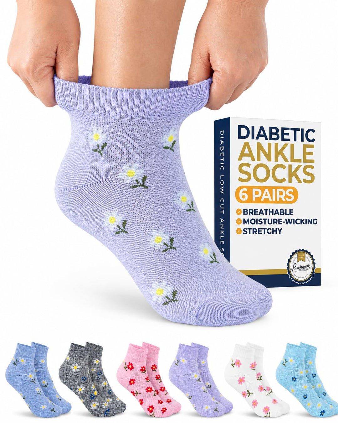 Pembrook Low Cut Seamless Diabetic Socks: 6 Pairs
