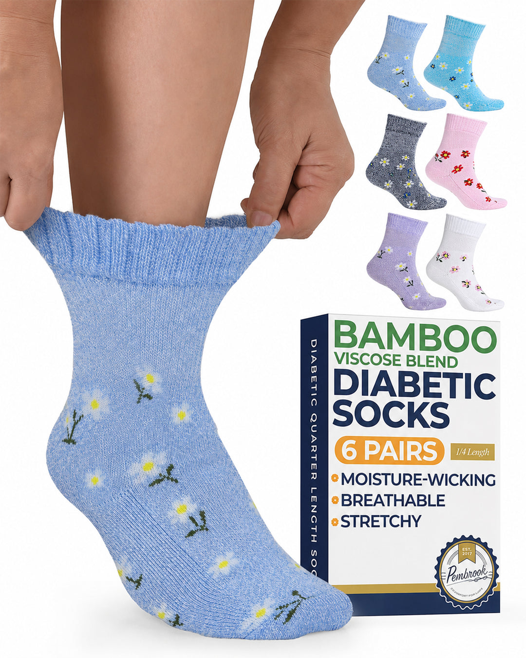 Pembrook Bamboo Diabetic Ankle Socks: 6 Pairs
