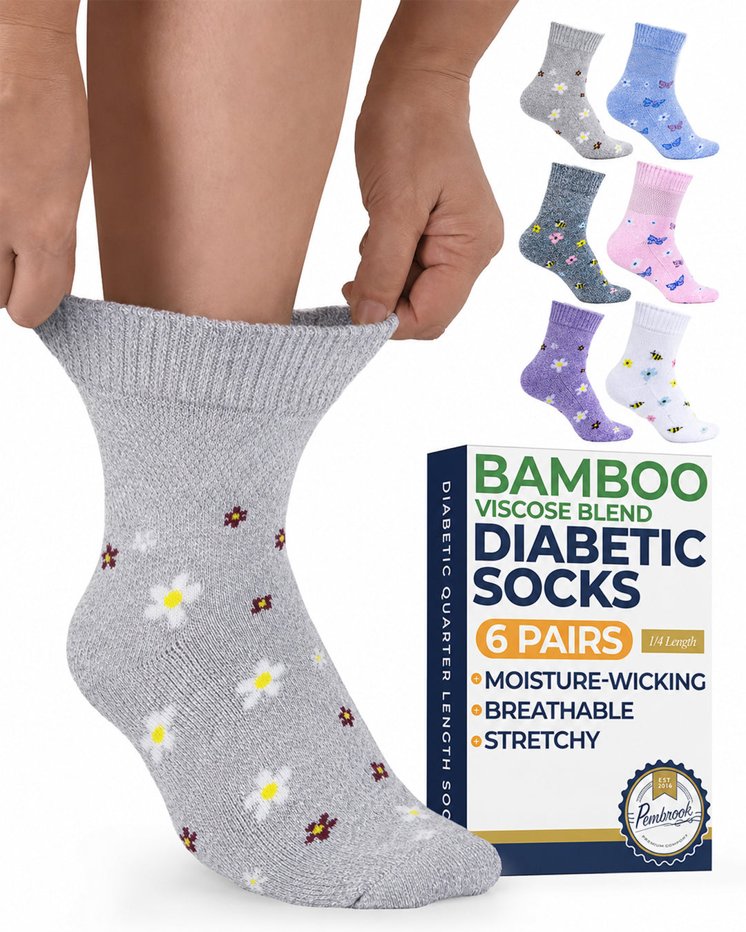 Pembrook Bamboo Diabetic Ankle Socks: 6 Pairs