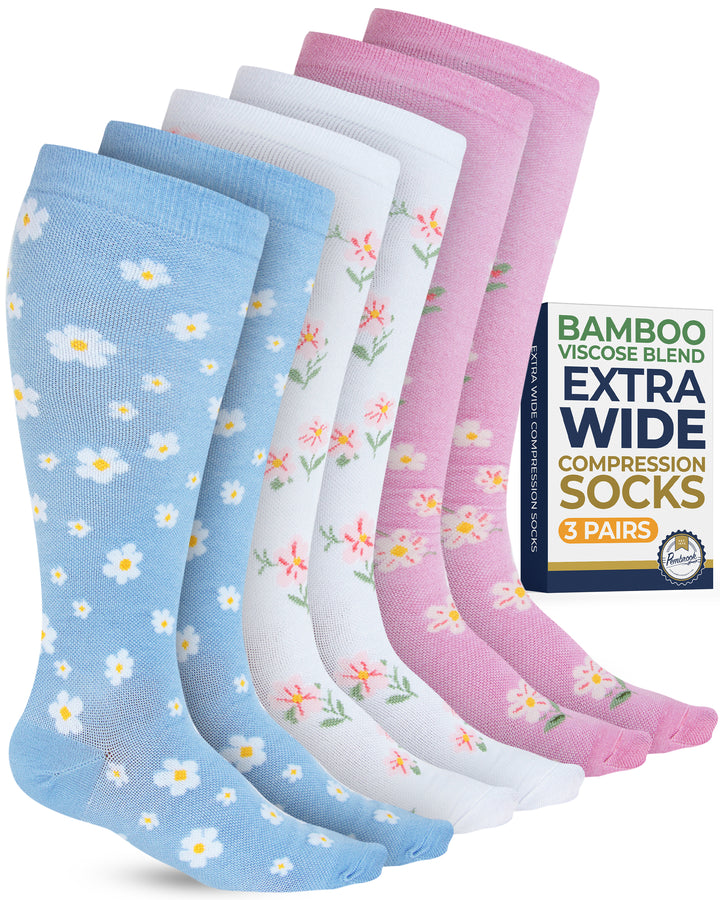 Pembrook Plus Size Wide Calf Compression Socks: 3 Pairs | 15-20 mmHg