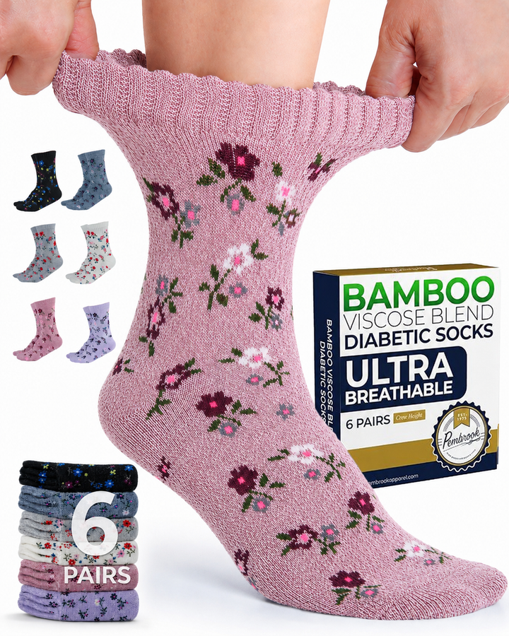 Pembrook Diabetic Socks for Women - 6 Pairs Cable Knit Viscose Bamboo Socks