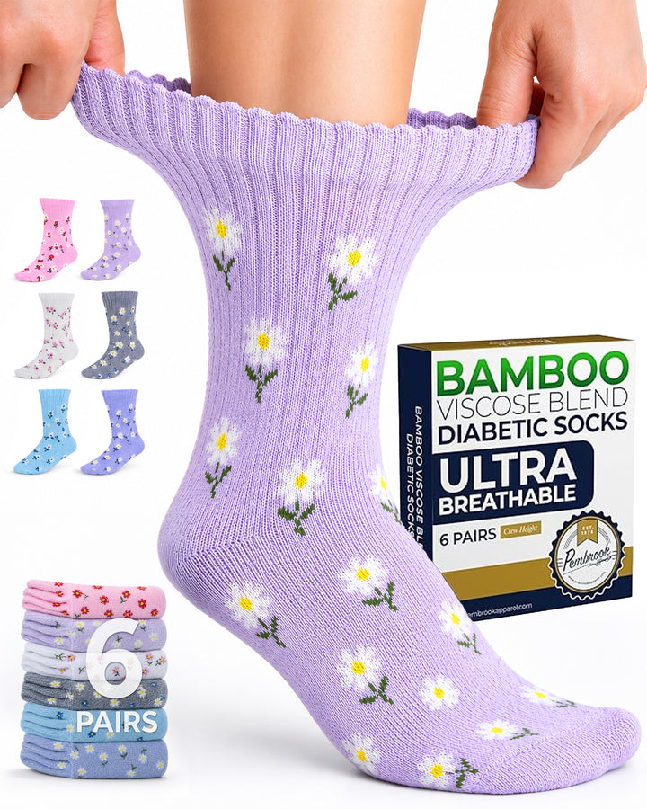 Pembrook Diabetic Socks for Women - 6 Pairs Cable Knit Viscose Bamboo Socks