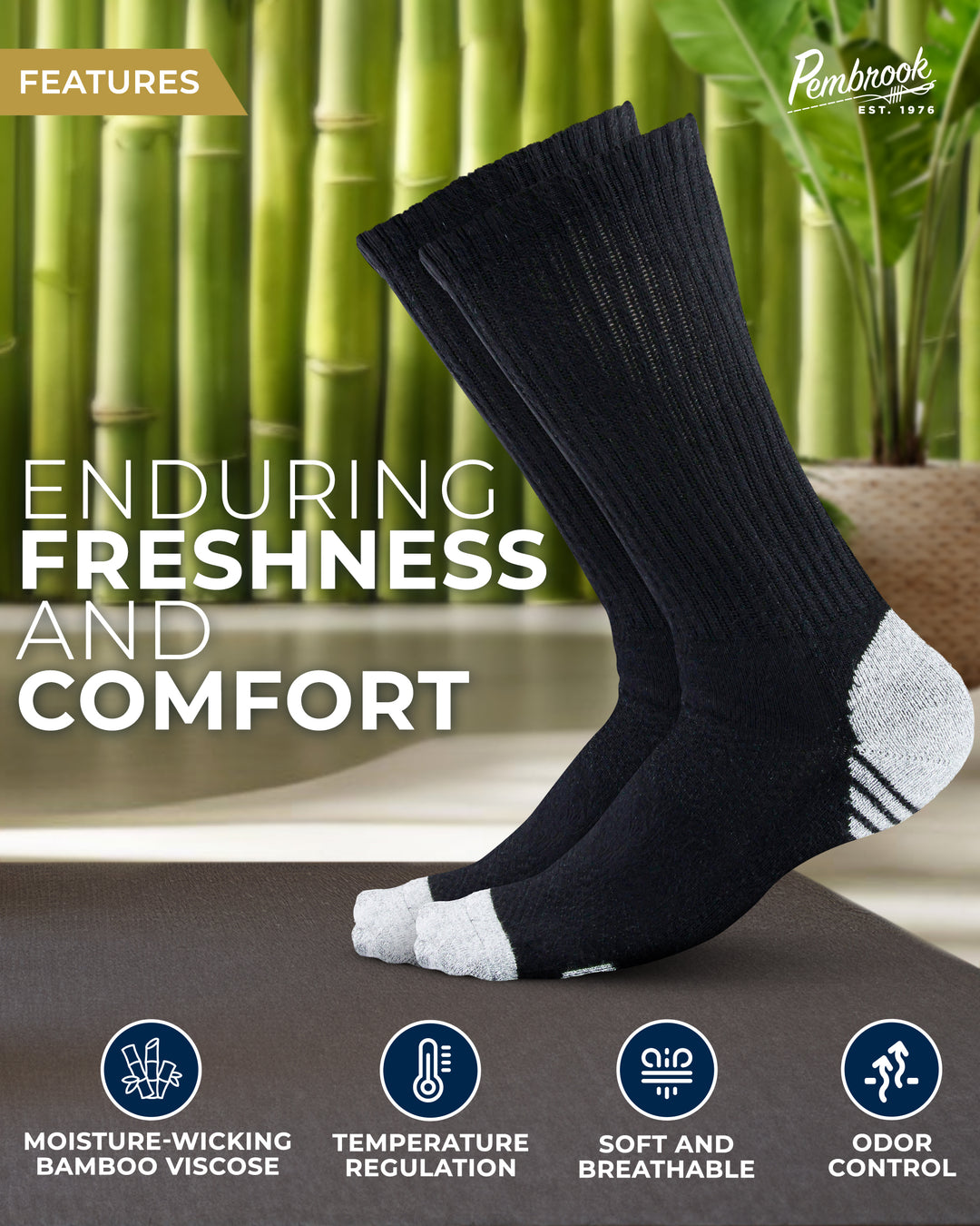 Pembrook Bamboo Crew Work Socks: 3 Pairs
