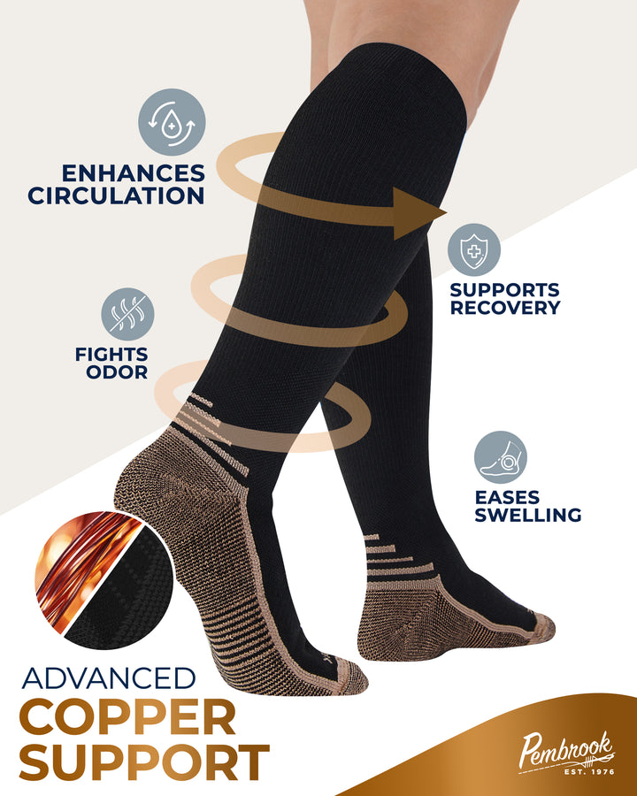 Pembrook 3 Pairs Copper Mens Compression Socks 20-30 mmHg.