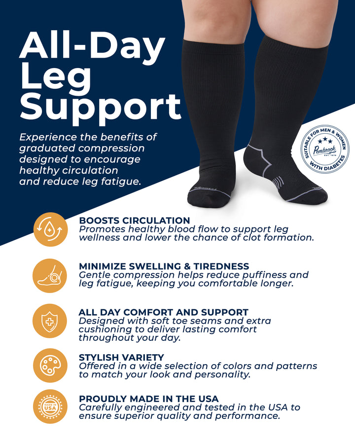 Pembrook Plus Size Compression Socks for Women Wide Calf - 3 Pairs, 20-30mmHg