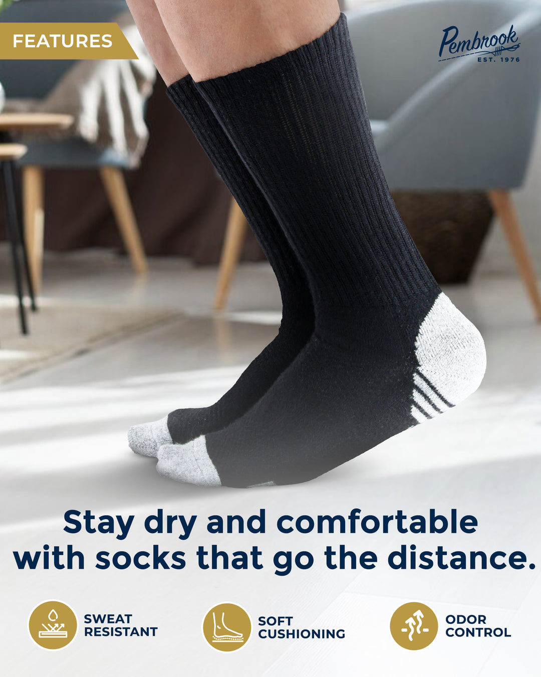 Pembrook Bamboo Crew Work Socks: 3 Pairs