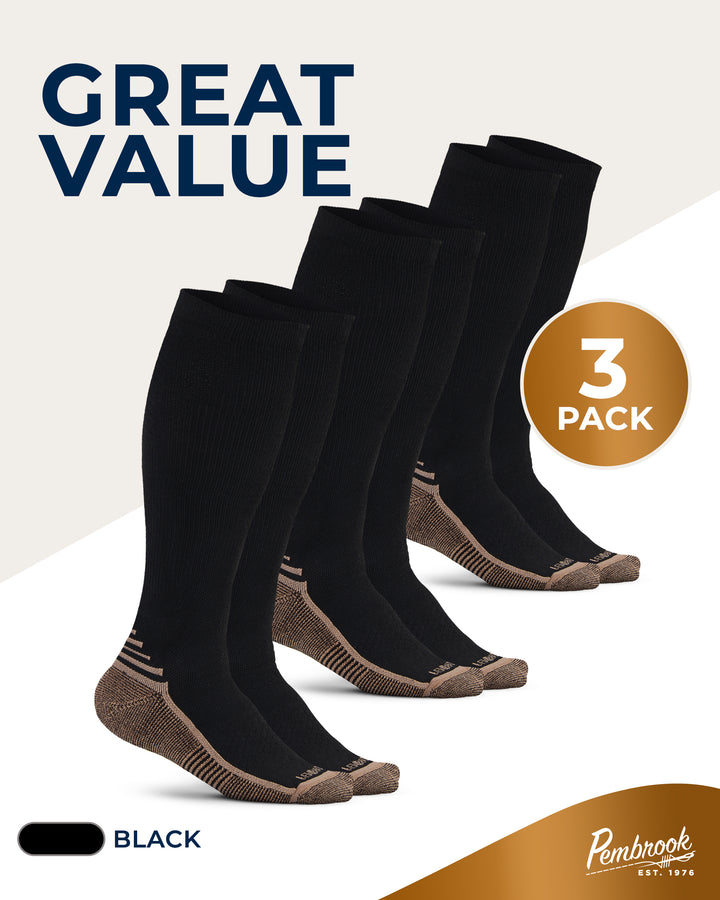 Pembrook 3 Pairs Copper Mens Compression Socks 20-30 mmHg.