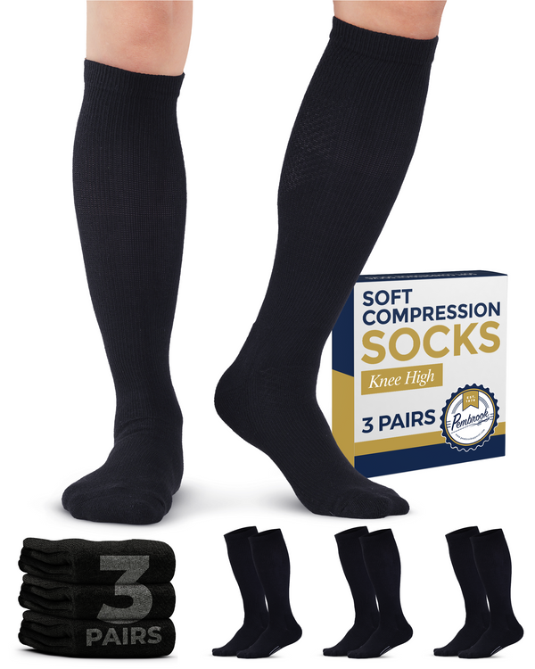Pembrook Light Compression Socks for Men & Women - 3 Pairs | 8-15 mmhg Compression Dress Socks for Men | Support Socks