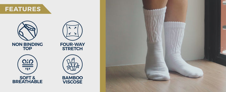 Pembrook Diabetic Socks for Women - 6 Pairs Cable Knit Viscose Bamboo Socks