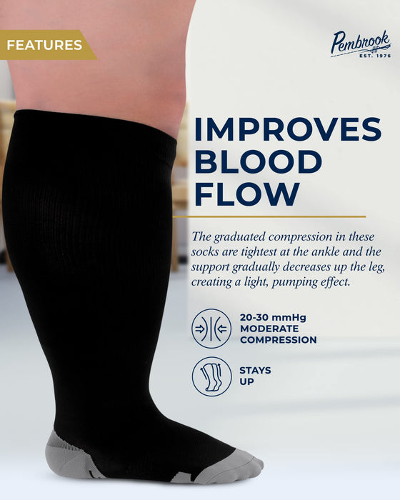 Pembrook Plus Size Compression Socks Wide Calf - Up to 6XL | 20-30 mmHg Wide Calf Compression Socks for Women Plus Size