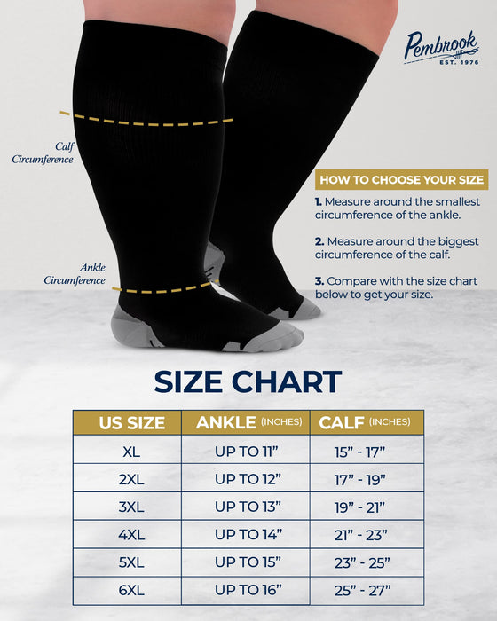 Pembrook Plus Size Compression Socks Wide Calf - Up to 6XL | 20-30 mmHg Wide Calf Compression Socks for Women Plus Size