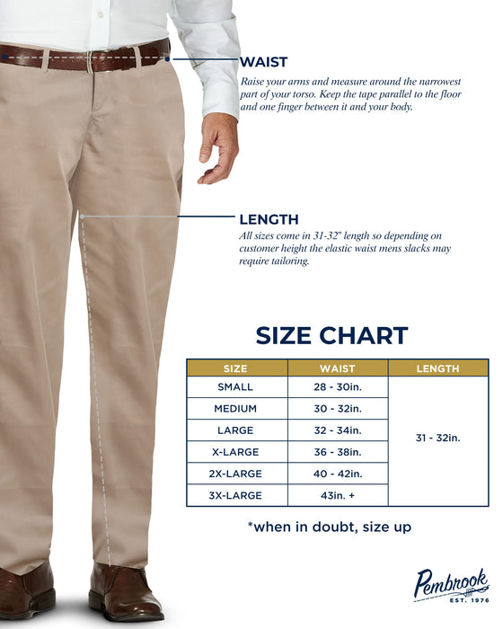 Pembrook Mens Elastic Waist Pants for Seniors - Adaptive Mens Pants for Elderly with Zipper and Button