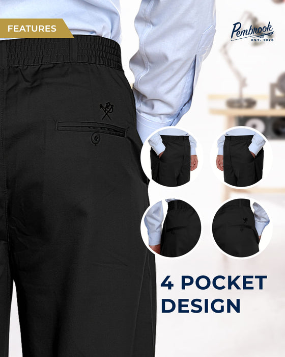 Pembrook Mens Elastic Waist Pants for Seniors - Adaptive Mens Pants for Elderly with Zipper and Button