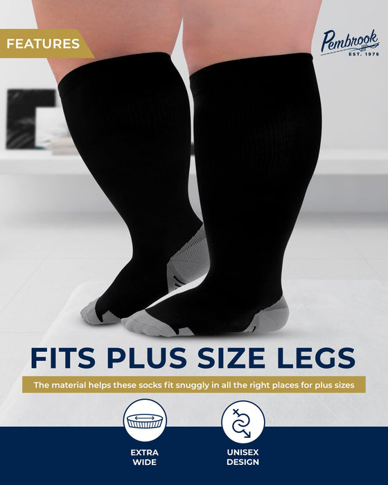 Pembrook Plus Size Compression Socks Wide Calf - Up to 6XL | 20-30 mmHg Wide Calf Compression Socks for Women Plus Size