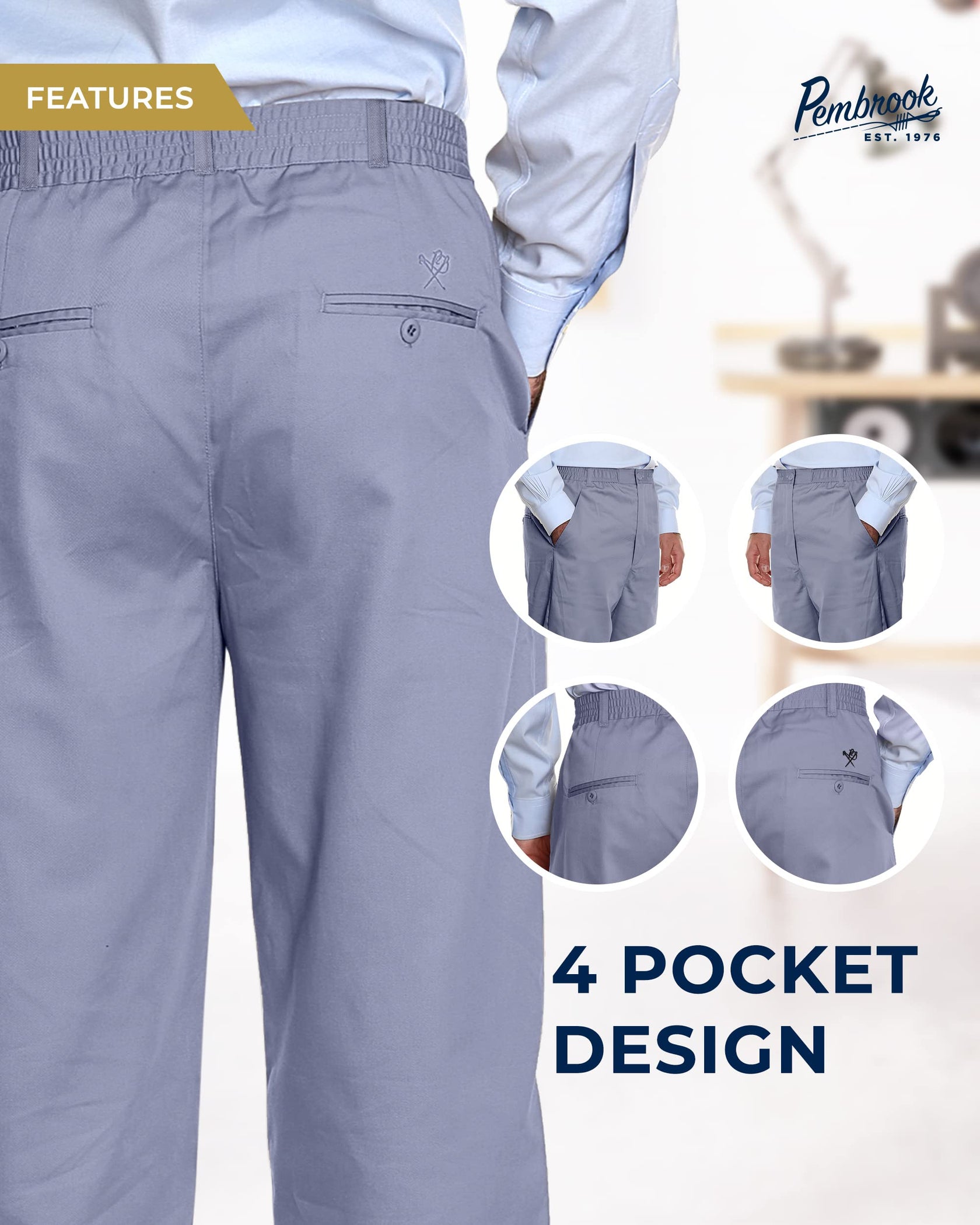 Pembrook mens elastic waist pants for seniors adaptive mens pants fo