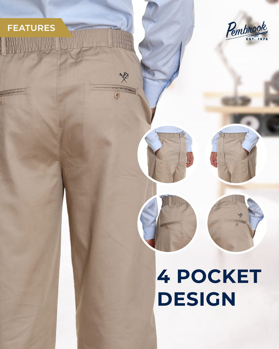 Pembrook Mens Elastic Waist Pants for Seniors - Adaptive Mens Pants for Elderly with Zipper and Button