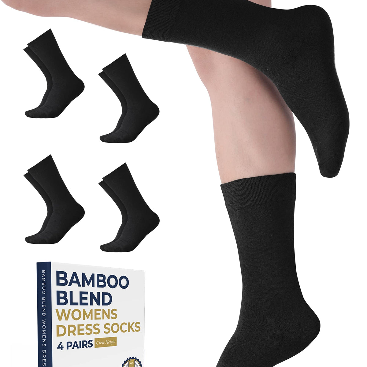 Pembrook Bamboo Womens Dress Socks - 4 Pairs Crew Womens Trouser Socks |  Dress Socks Women | Bamboo Socks Womens