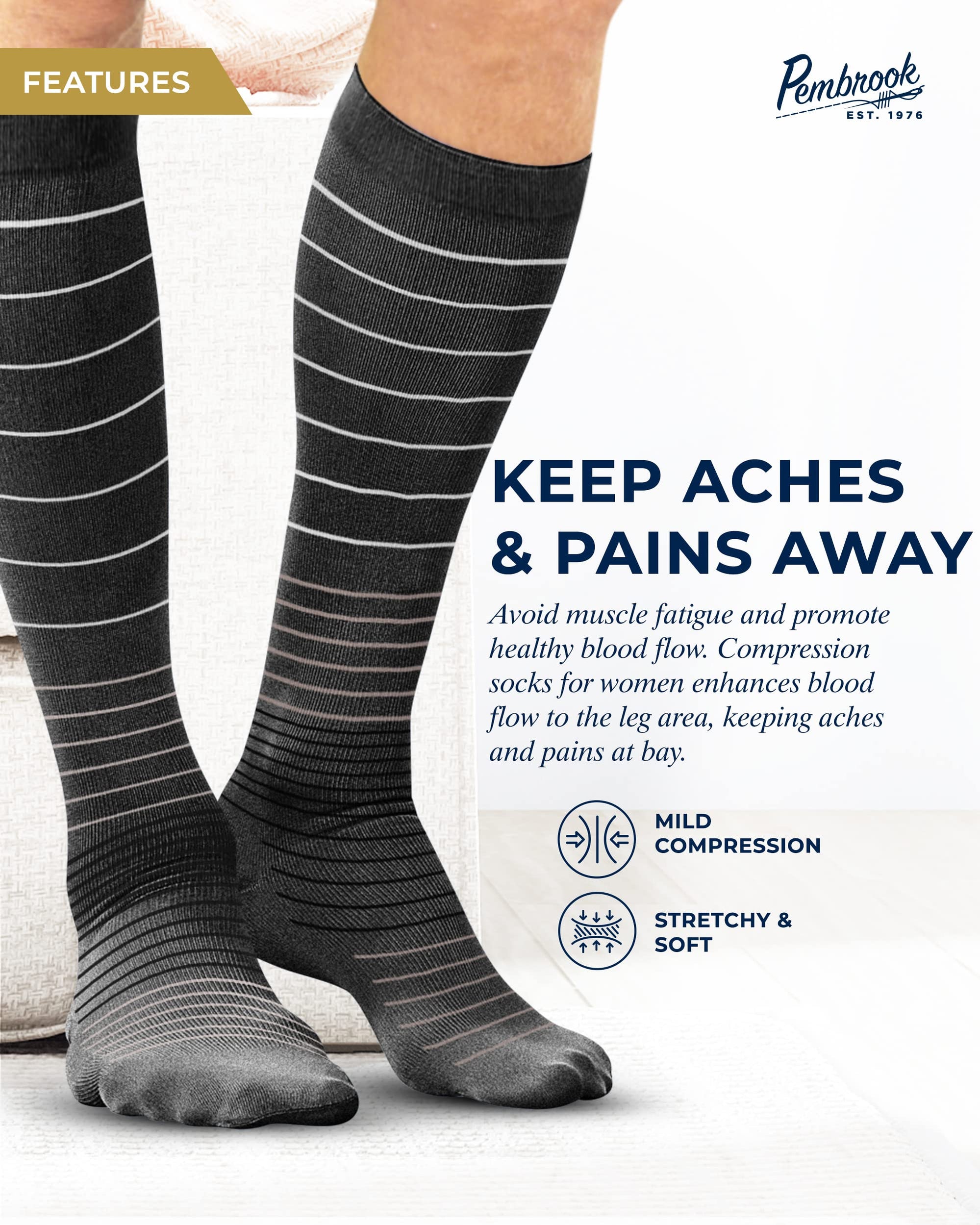 Pembrook Light Compression Socks for Men 815 mmHg Graduated Compres