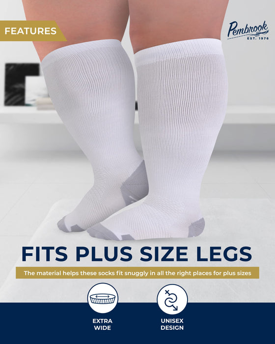 Pembrook Plus Size Compression Socks Wide Calf - Up to 6XL | 20-30 mmHg Wide Calf Compression Socks for Women Plus Size